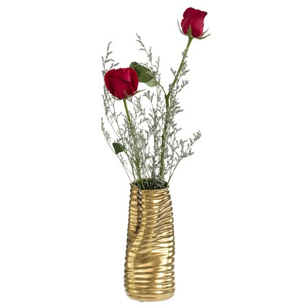 FABULAXE 9 H Ceramic Bent Melted Modern Style Sculpture Table Centerpiece Flower Vase, Gold QI004053.L